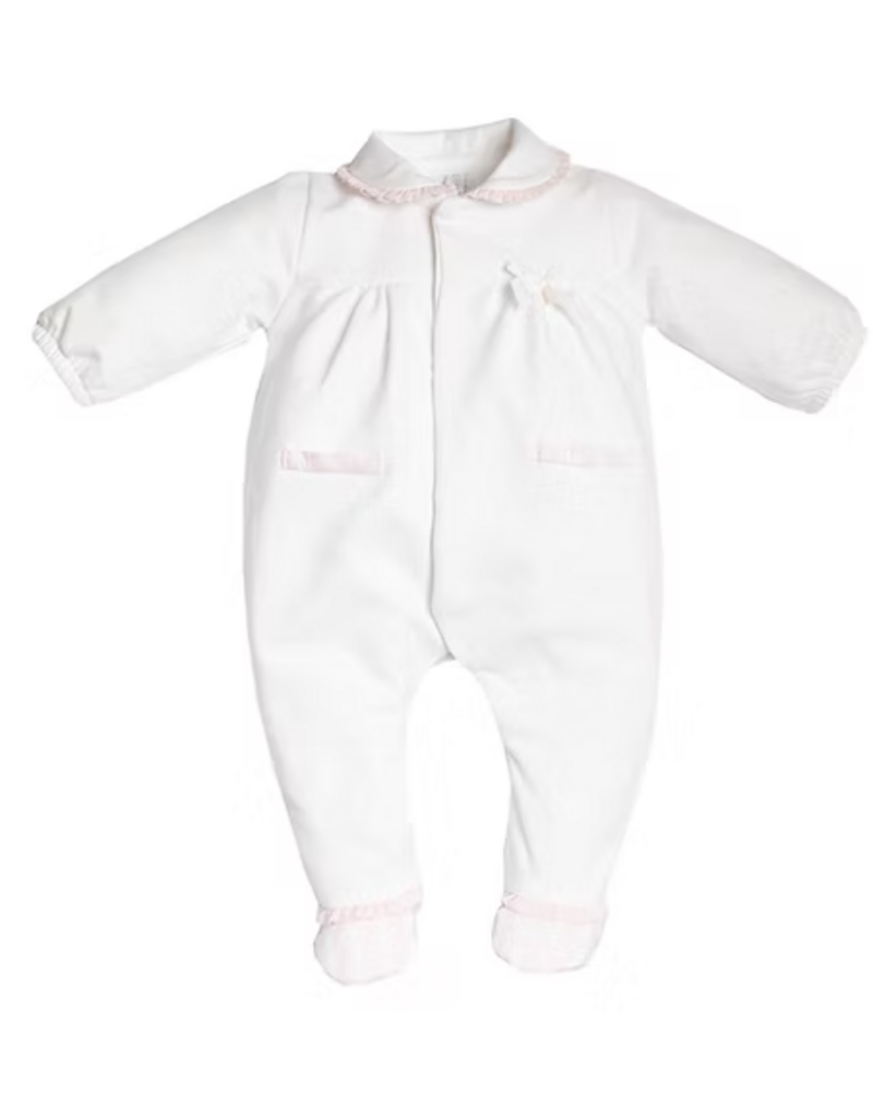 First First-Rompersuit-white/pink-teddy bear stripe
