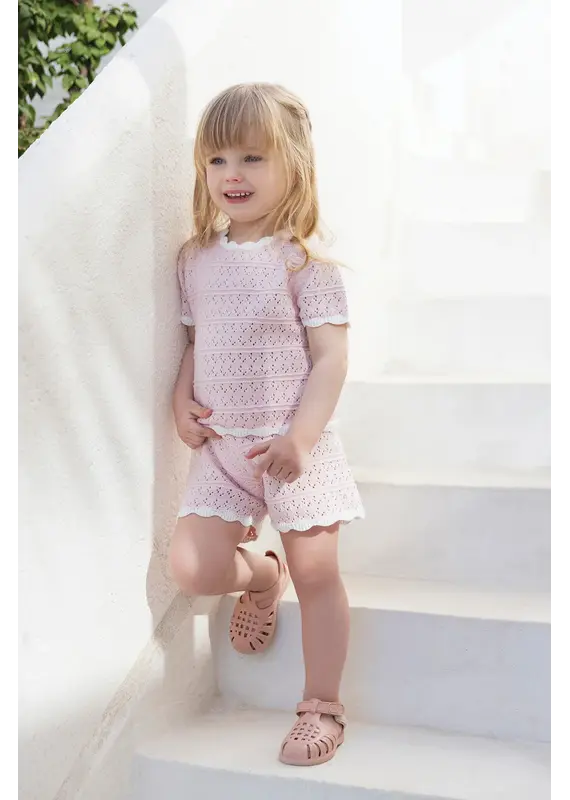 Tartine & Chocolat Tartine et Chocolat- setje gebreid-lichtroze-opengewerkt tricot