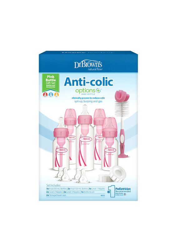 Dr. Brown's Dr. Browns Options+ Anti-colic Bottle | Gifstset Standaard halsfles - roze