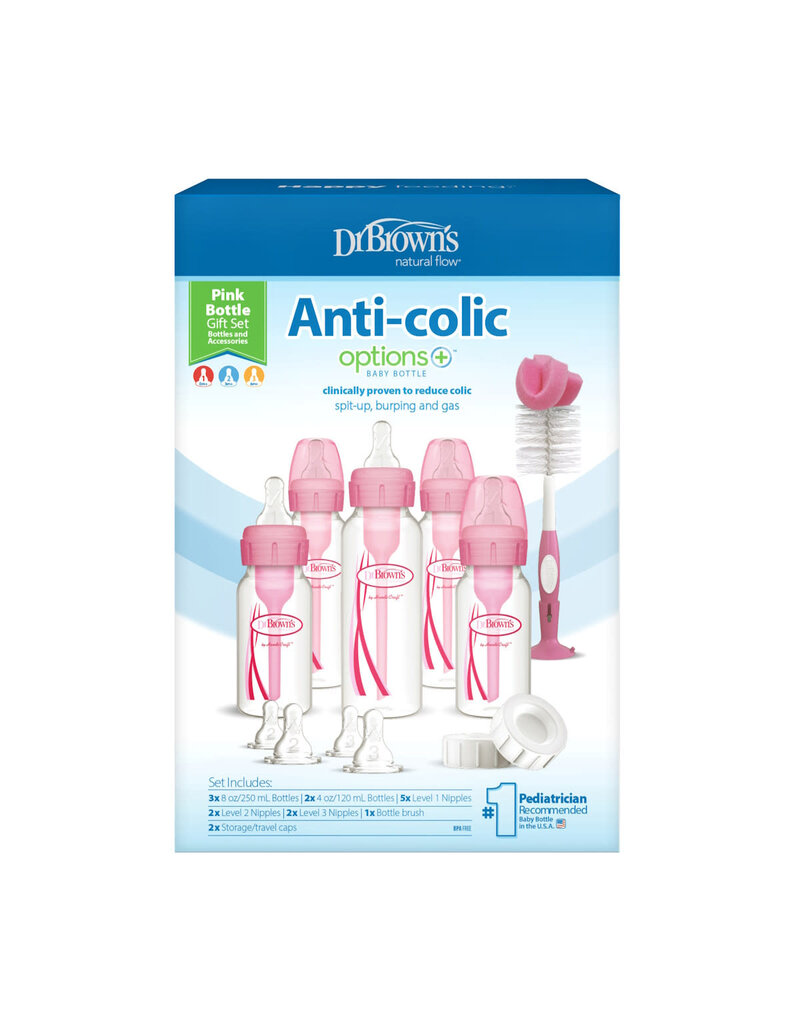 Dr. Brown's Dr. Browns Options+ Anti-colic Bottle | Gifstset Standaard halsfles - roze