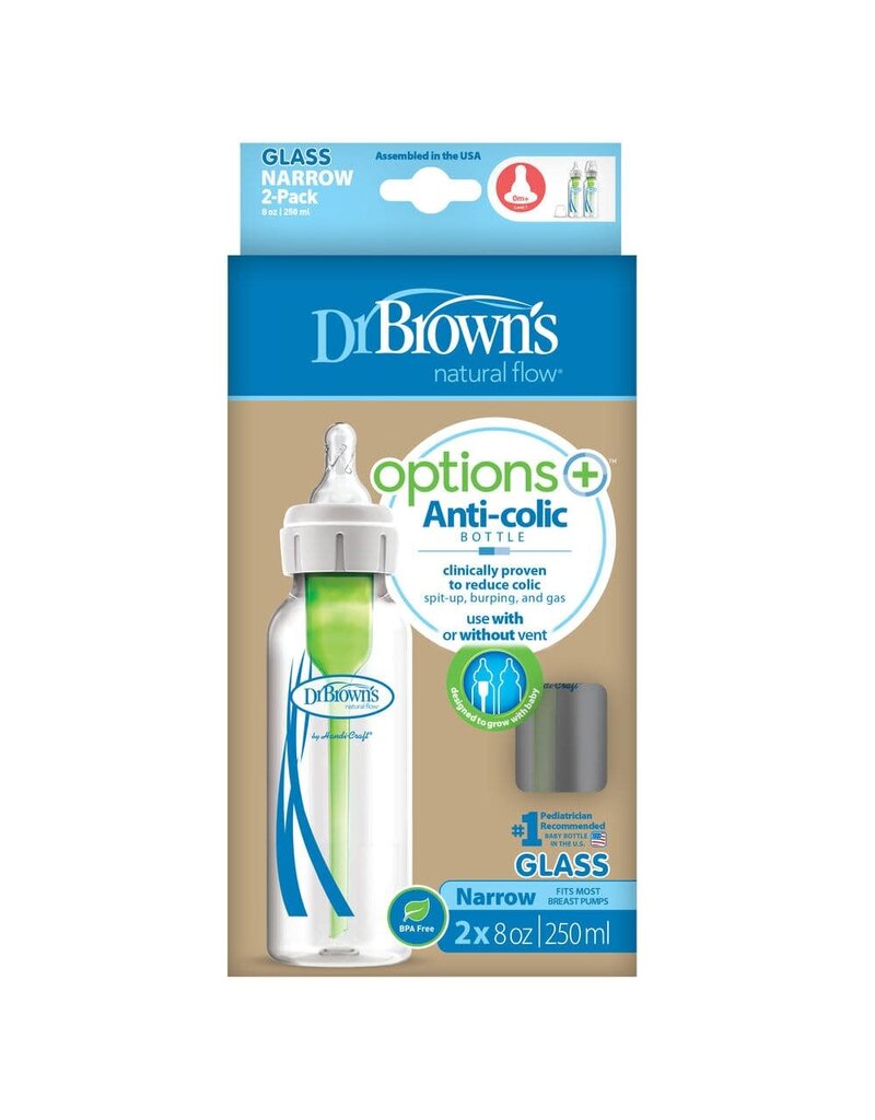 Dr. Brown's Dr. Browns Options+ Anti-colic Bottle | Standaard halsflesje 250ml GLAS 2stuks