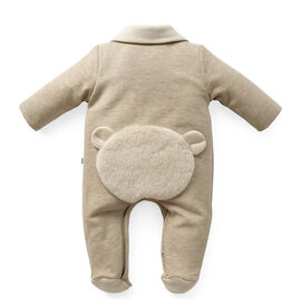 First Firts - beige kruippakje met teddy berenkopje