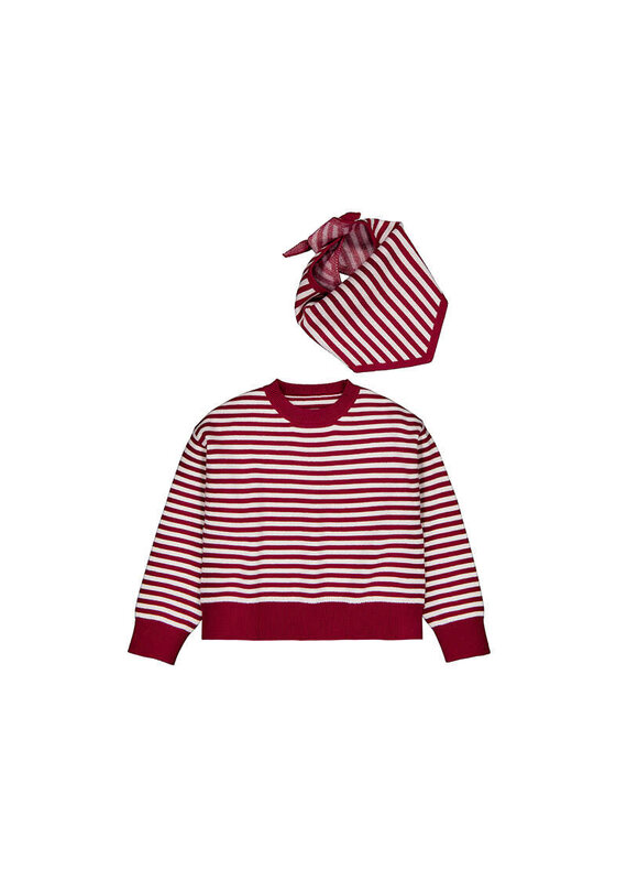 mayoral Mayoral - Sweater Jeanne - Striped rood met sjaal