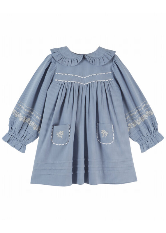 Emile & Ida Emile & Ida - Jurk geborduurde bloemen -blauw