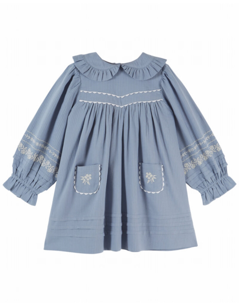 Emile & Ida Emile & Ida - Jurk geborduurde bloemen -blauw