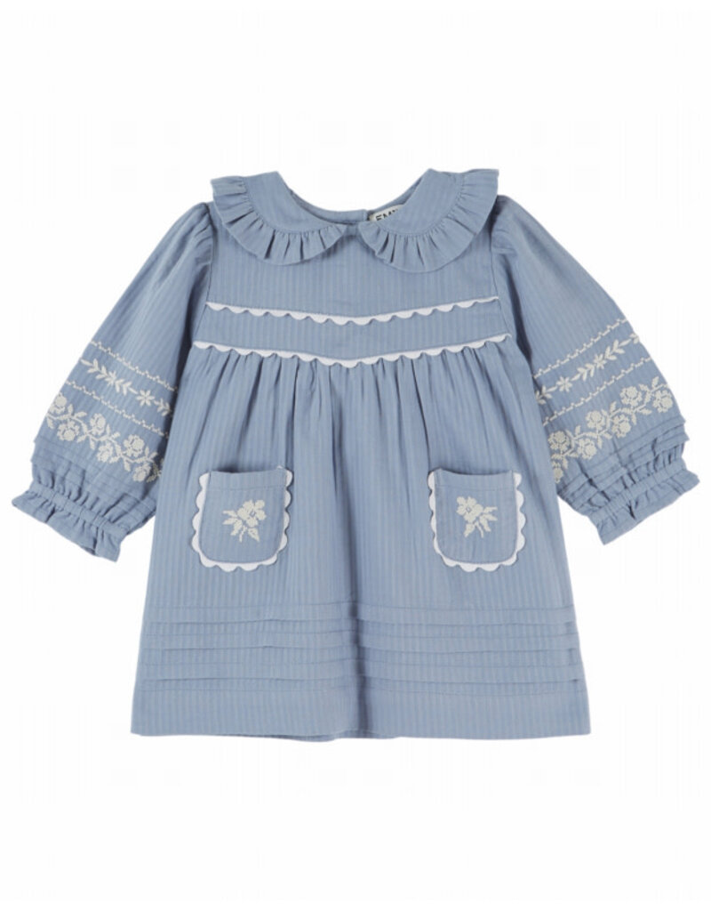 Emile & Ida Emile & Ida - Jurk geborduurde bloemen -blauw