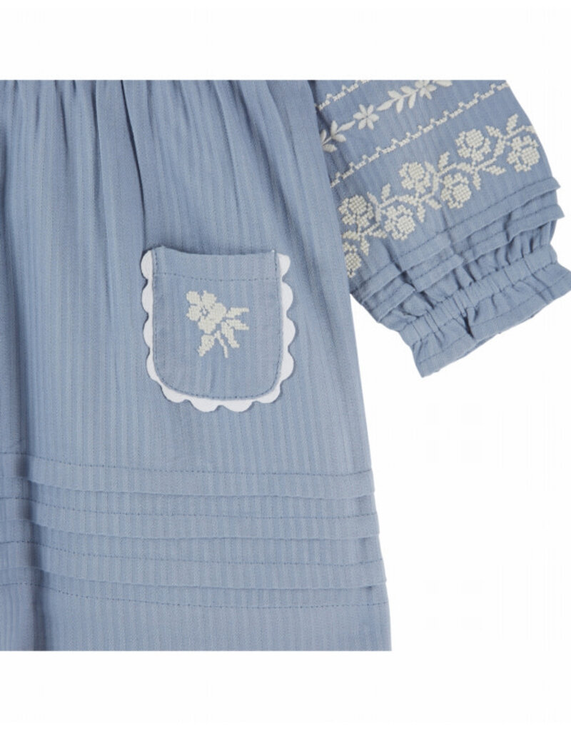 Emile & Ida Emile & Ida - Jurk geborduurde bloemen -blauw