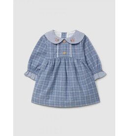 Laranjinha Laranjinha-geruit jurkje met geborduurde kraag-Blauw
