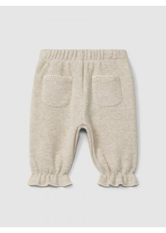 Laranjinha Laranjinha-Jersey broekje met zakken en kanten detail-beige