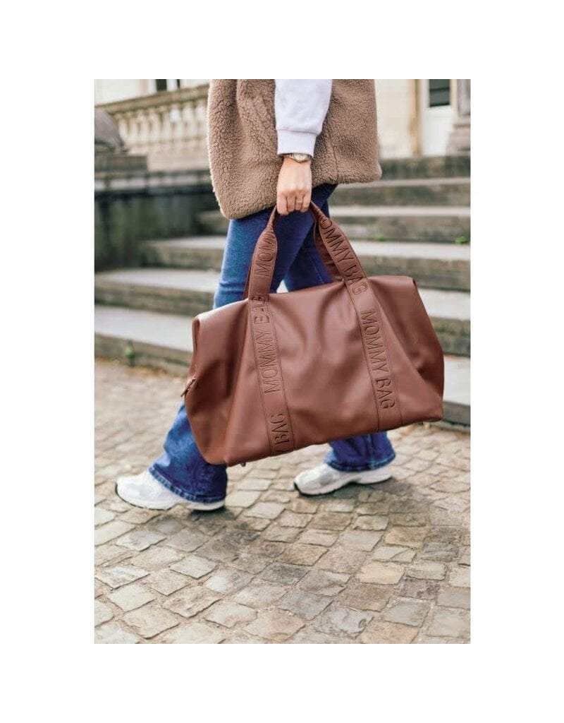 Childhome Mommy Bag ® Verzorgingstas - Signature-vegan leer-donker bruin