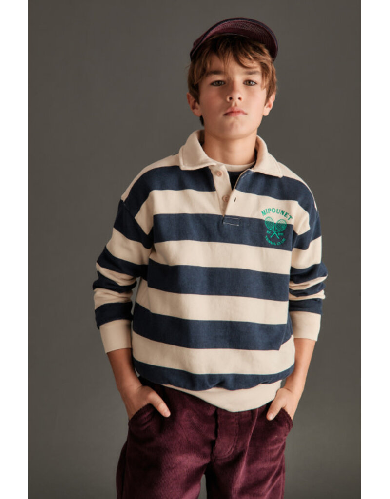 Mipounet Mipounet - Piero Polo Sweatshirt - Ecru/ blauw