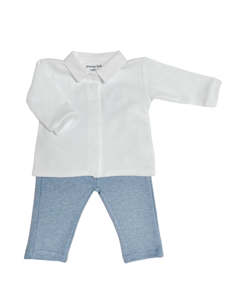 Poetree Kids Poetree -2-Delige baby set wit shirt met denim blue broekje