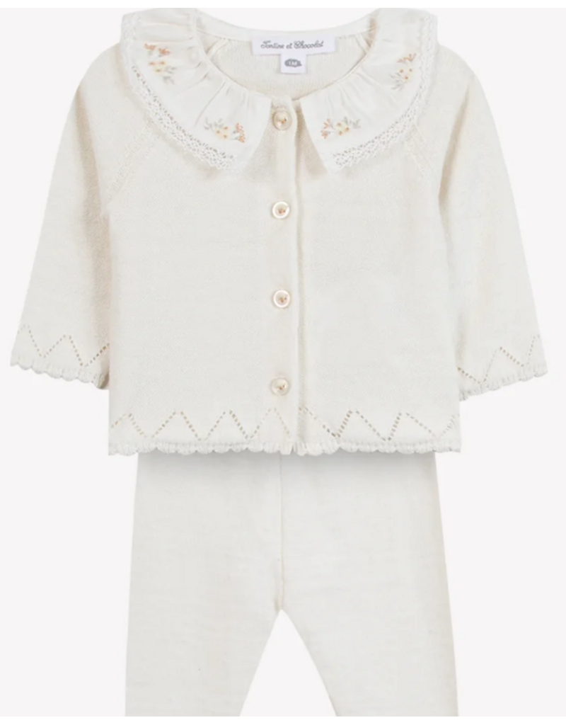 Tartine & Chocolat T&C-setje ruffled collar-ecru