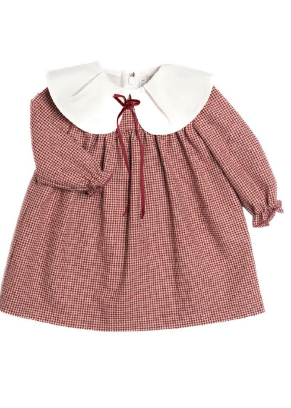 Barcellino Barcellino - Bordeauxrood kleedje met witte kraag