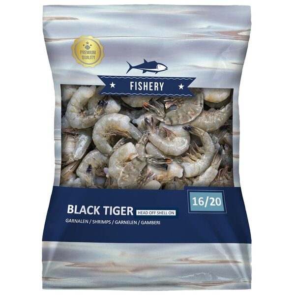 Fishery Black Tiger garnalen Easy peel, 16/20, zonder kop, met schaal, diepvries