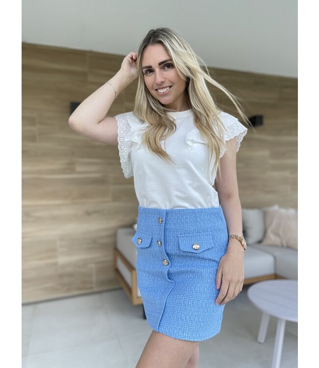 Blauw rokje met knoopjes