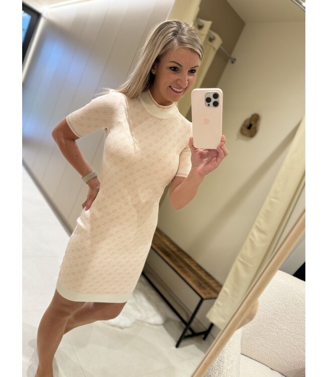 Guess Lise 4G Logo trui stof jurk wit lichtroze Armadio Fashion