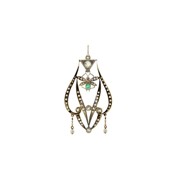 vintage Vintage gouden hanger met diamant en smaragd 14 krt
