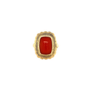 Gold ring with red coral 14 krt