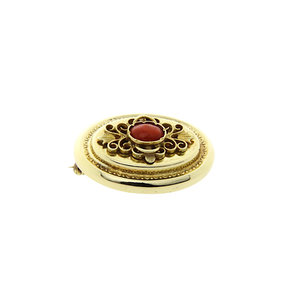 Gold brooch with red coral 14 crt