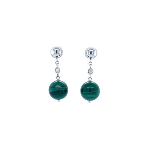 Gold ear studs with diamond and malachite 18 krt