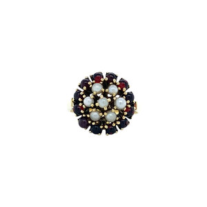 Gold ring with garnet and pearl 14 krt