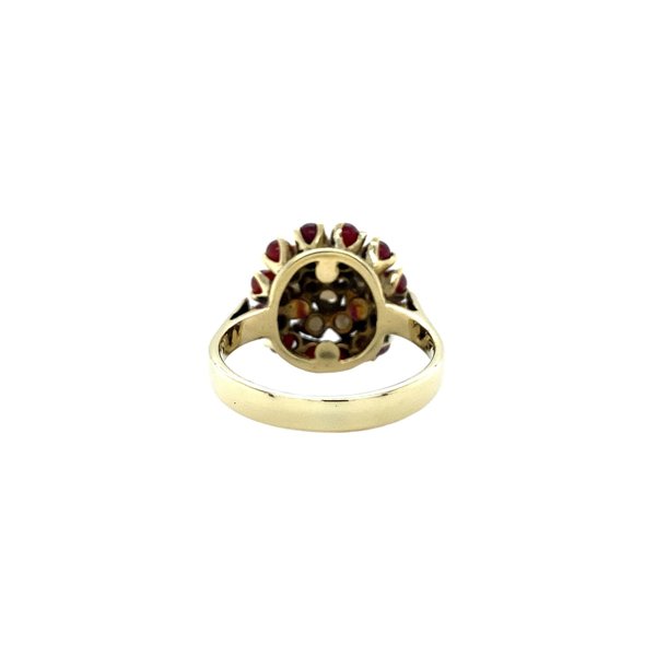 vintage Gold ring with garnet and pearl 14 krt