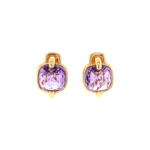 Gouden oorclips met amethyst 18 krt