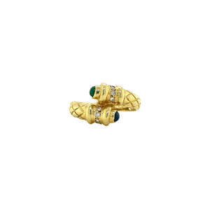 Gouden ring met smaragd, saffier en diamant 14 krt