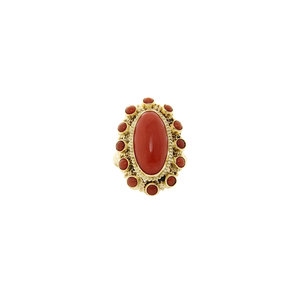 Gold entourage ring with red coral 14 krt