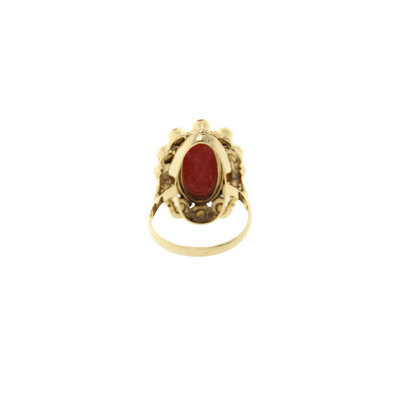 vintage Gouden entourage ring met bloedkoraal 14 krt