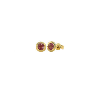 Gold ear studs with pink tourmaline 14 krt