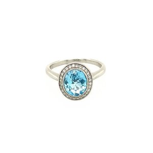 White gold ring with topaz and diamond 14 krt