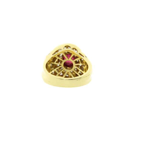 vintage Gouden ring met robijn en diamant 18 krt