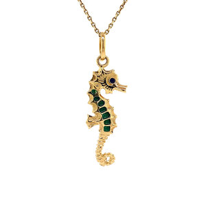 Gold seahorse pendant enamel 18 crt