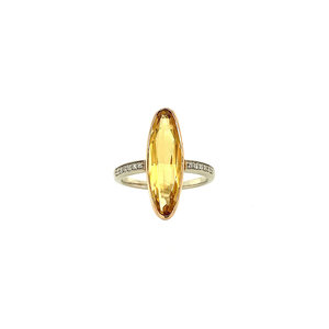 Gouden ring met citrien en diamant 14 krt