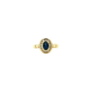 Gouden ring met saffier en diamant 14 krt