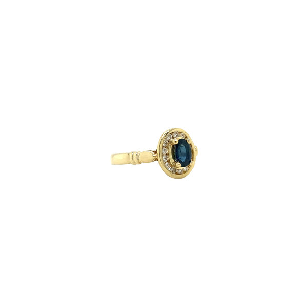 vintage Gouden ring met saffier en diamant 14 krt