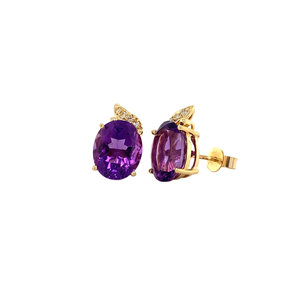 Gold earrings with amethyst and diamond 14 crt