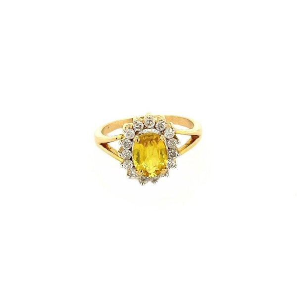 vintage Gouden ring met gele saffier en diamant 18 krt