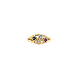 Gold ring with ruby, sapphire and zirconia 14 crt