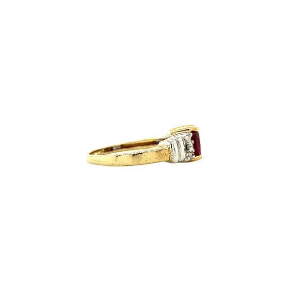 vintage Ring met robijn en diamant 10 krt