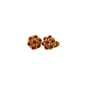 Gold ear studs with red coral