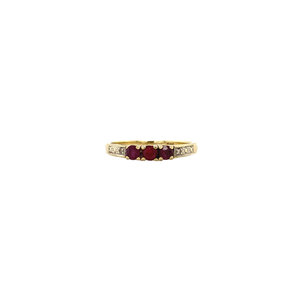 Gouden ring met robijn en diamant 14 krt