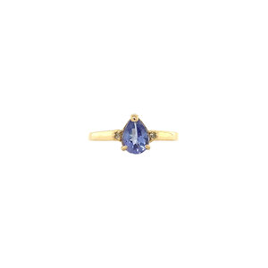 Gouden ring met kleursteen en diamant en 14 krt