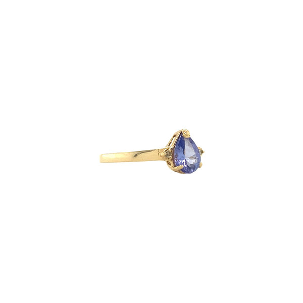 vintage Gouden ring met diamant en kleursteen 14 krt