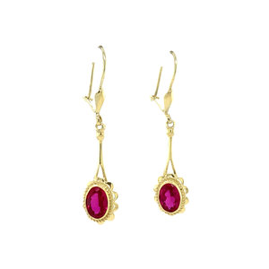 Gold earrings with synthetic ruby 14 krt