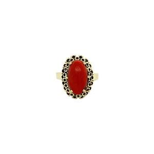 Gold ring with red coral 14 krt
