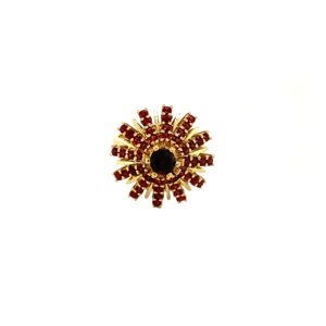Gold entourage ring with garnet 14 krt