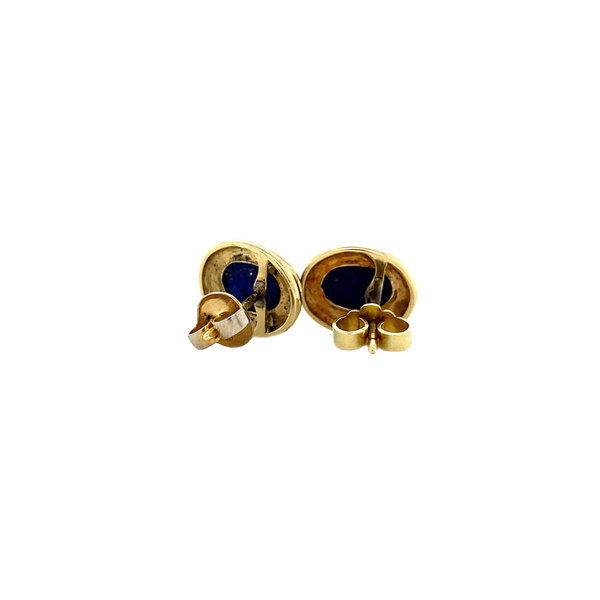vintage Gouden oorstekers met lapis lazuli 14 krt